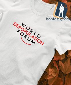 Liz Churchill wearing World Depopulation Forum shirt