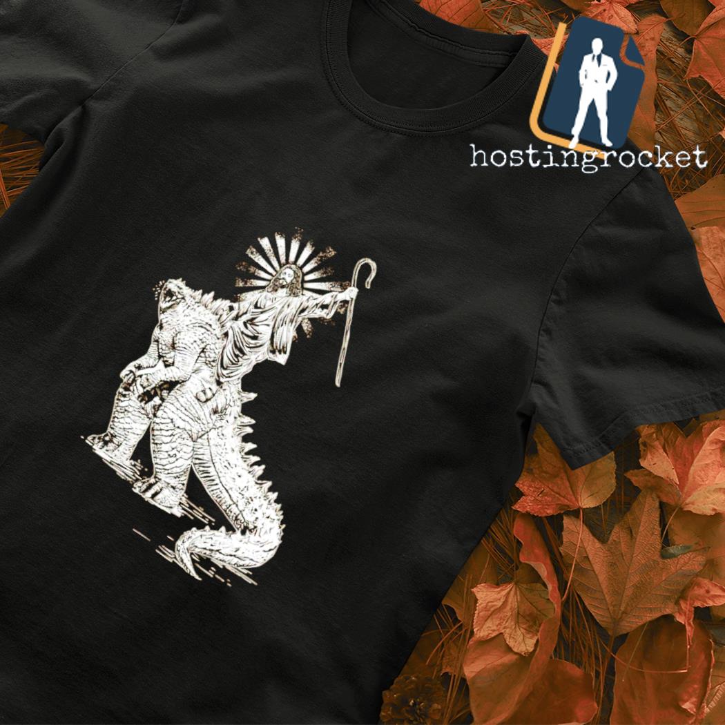 Jesus riding Godzilla shirt